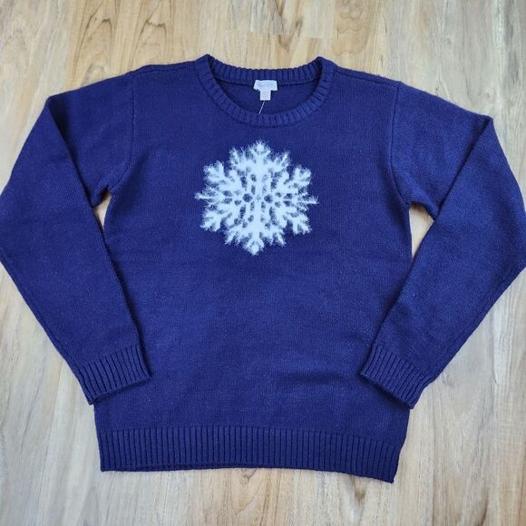 🩵NWT Charter Club Holiday Lane White Fuzzy Snowflake Sweater Youth XLarge - Picture 4 of 10